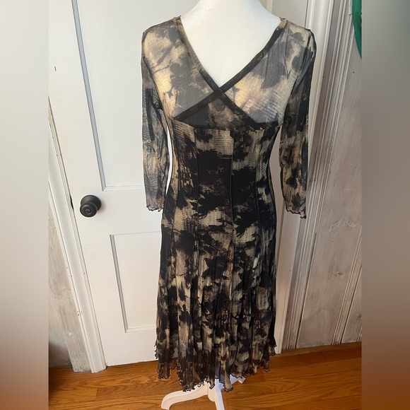 black cream mesh stretch drop waist dress moody floral whimsigoth goth Sz S - Picture 7 of 15